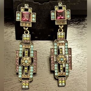 Heidi Daus Multicolor Swarovski Rectangular Vintage Clip Ons Rare